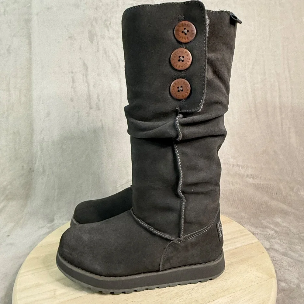 SKECHERS Women's Boots Sz 5 Suede Keepsakes Freezing Point Slouch Faux Fur Shoes